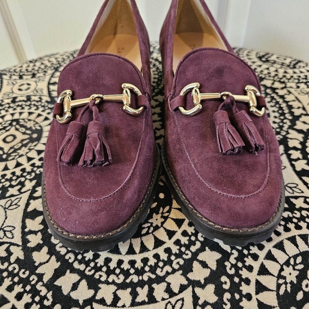 Talbots Cassidy Tassel Bit Loafer Plum Purple Suede Leather Slip On Flats - Picture 7 of 9